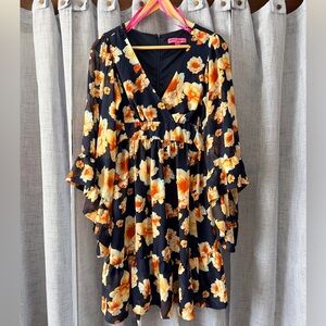 Betsey Johnson Navy Dress with Yellow Floral Print